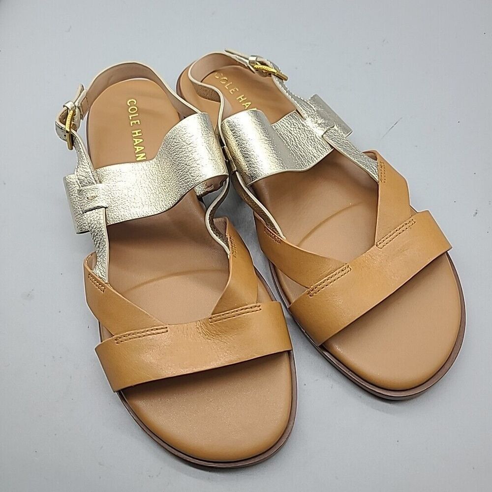 Cole Haan Women Sandals Sz. 8 flat Fawn Pecan/Rose Gold Slingback new